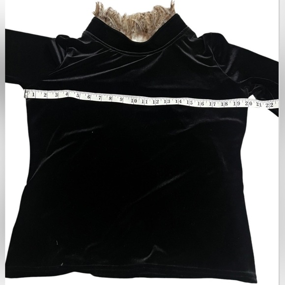 Double D Ranch Black Velvet Mock Turtleneck Feather Trim Small - Picture 5 of 12